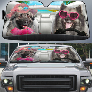 Keeshond-Dog Summer Vacation Couple Car Sun Shade Cover Auto Windshield