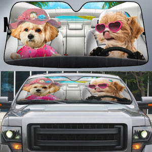 Maltipoo-Dog Summer Vacation Couple Car Sun Shade Cover Auto Windshield