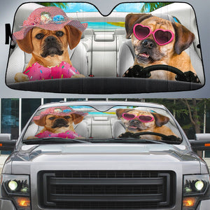 Puggles-Dog Summer Vacation Couple Car Sun Shade Cover Auto Windshield