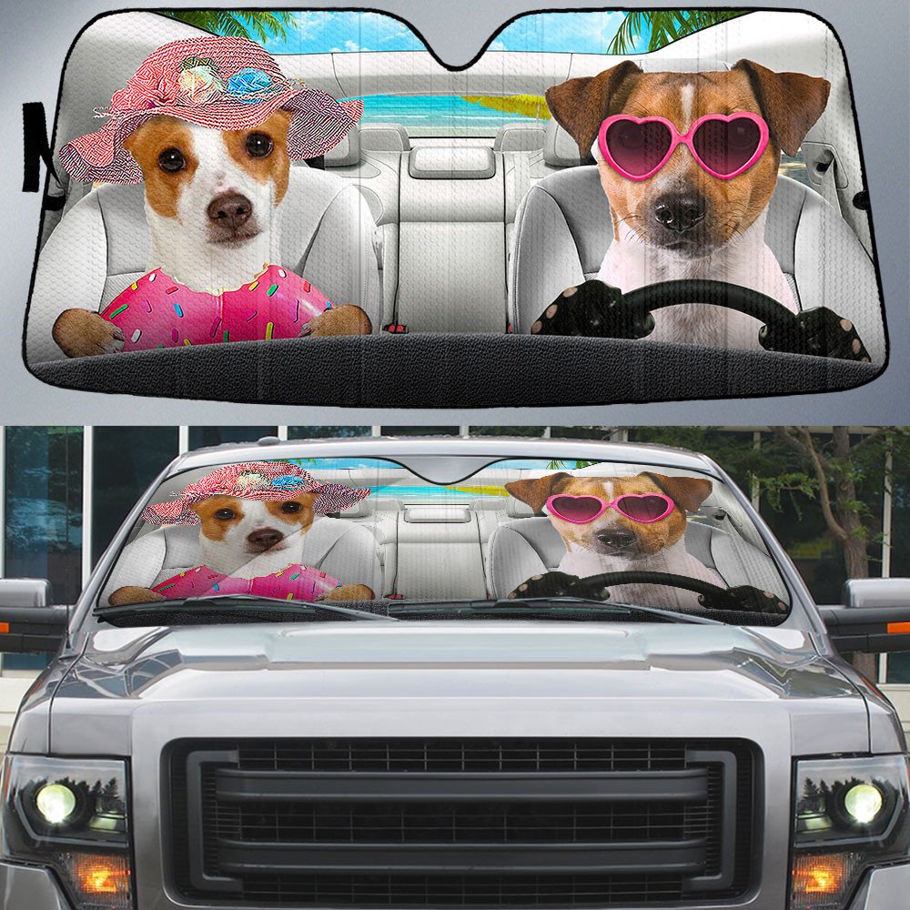 Rat Terrier-Dog Summer Vacation Couple Car Sun Shade Cover Auto Windshield