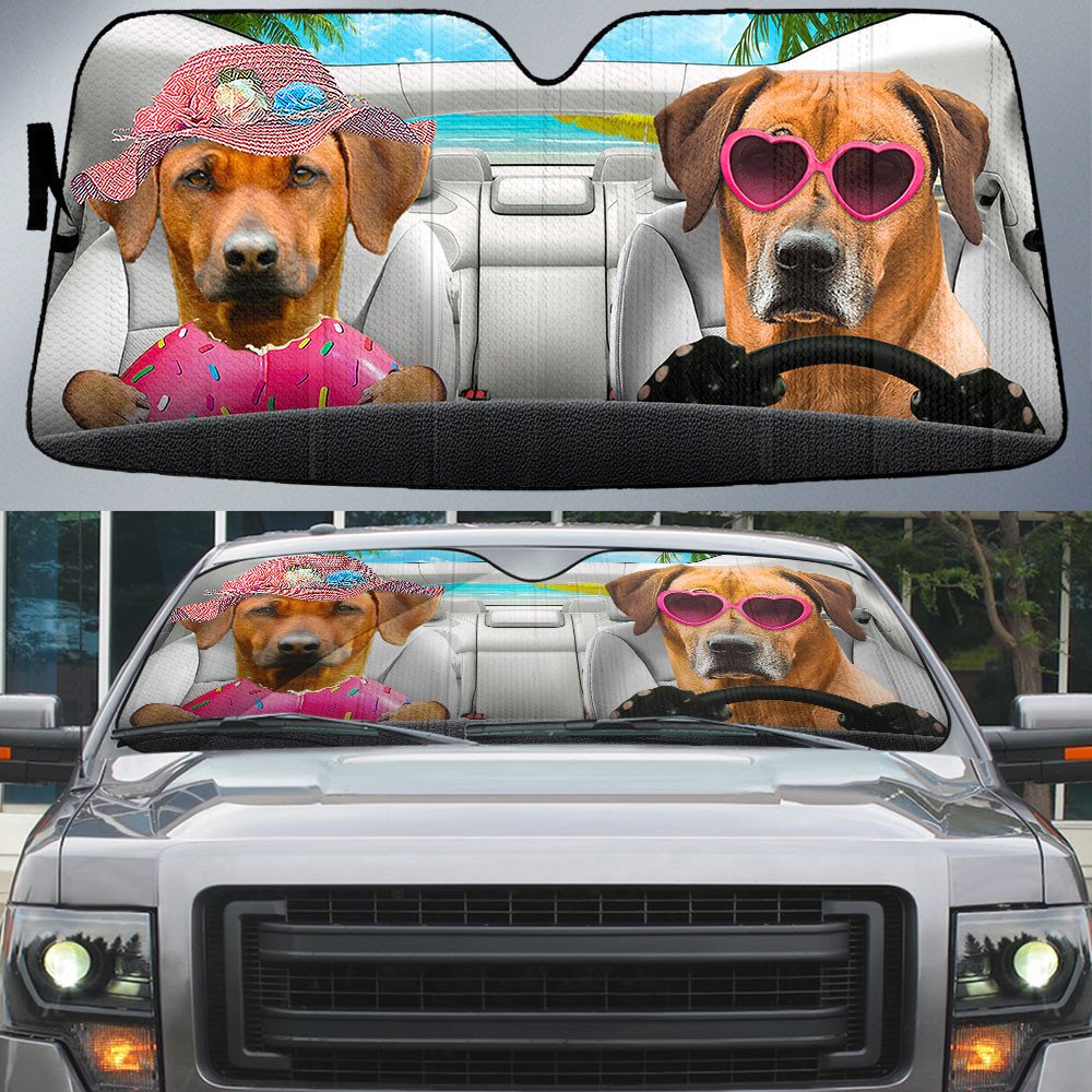 Rhodesian Ridgeback-Dog Summer Vacation Couple Car Sun Shade Cover Auto Windshield