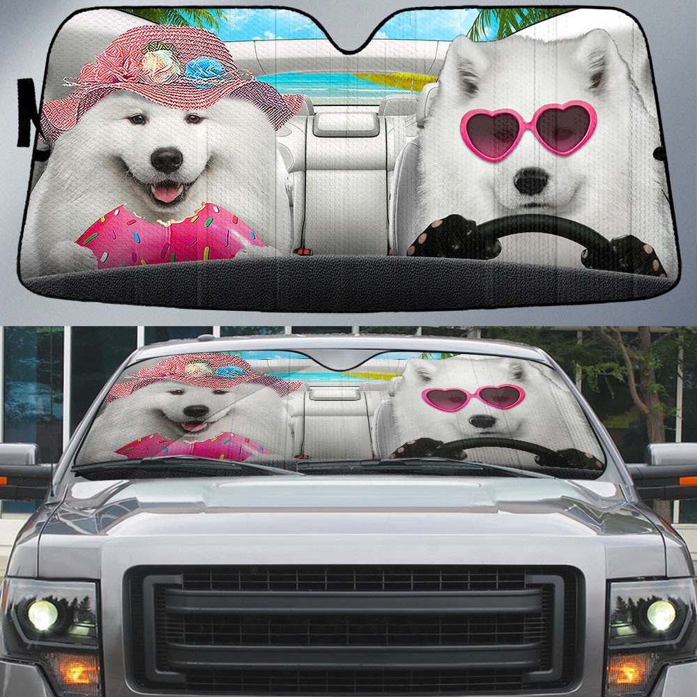 Samoyed-Dog Summer Vacation Couple Car Sun Shade Cover Auto Windshield