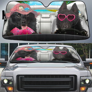 Schipperke-Dog Summer Vacation Couple Car Sun Shade Cover Auto Windshield