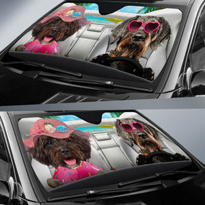 Schnoodle-Dog Summer Vacation Couple Car Sun Shade Cover Auto Windshield