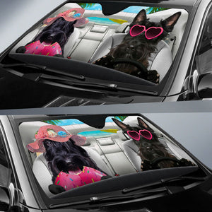 Scottish Terrier-Dog Summer Vacation Couple Car Sun Shade Cover Auto Windshield