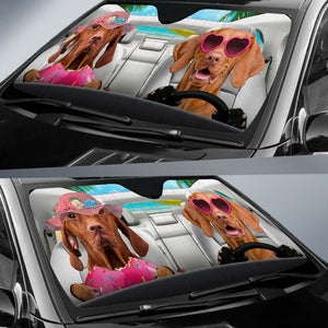 Vizsla-Dog Summer Vacation Couple Car Sun Shade Cover Auto Windshield