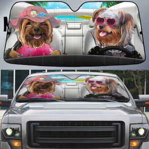 Yorkie-Poo-Dog Summer Vacation Couple Car Sun Shade Cover Auto Windshield