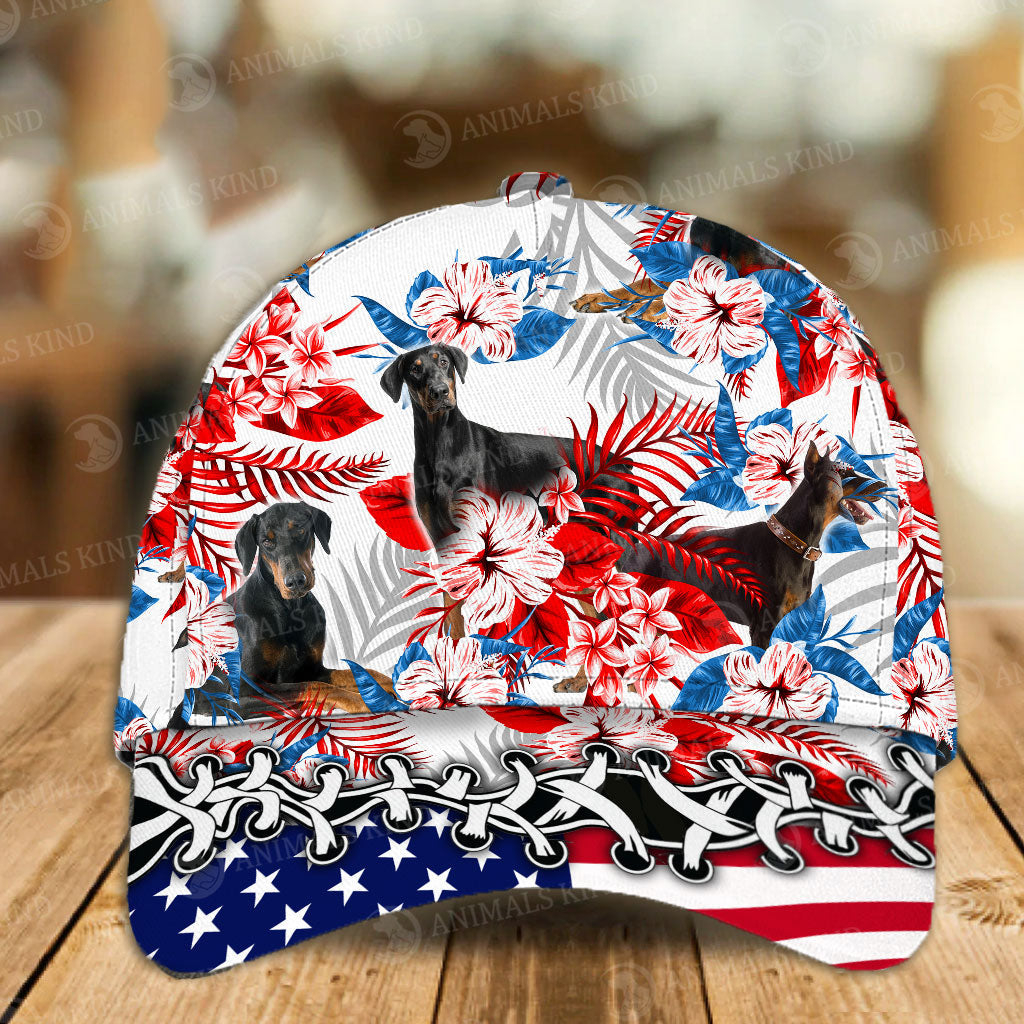 Doberman Pinscher - American Flag Cap