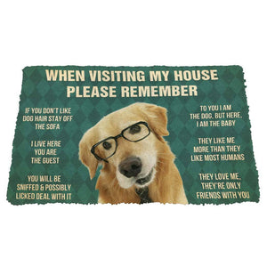 Bugybox 3D Please Remember Golden Retriever With Glasses Dogs House Rules Doormat