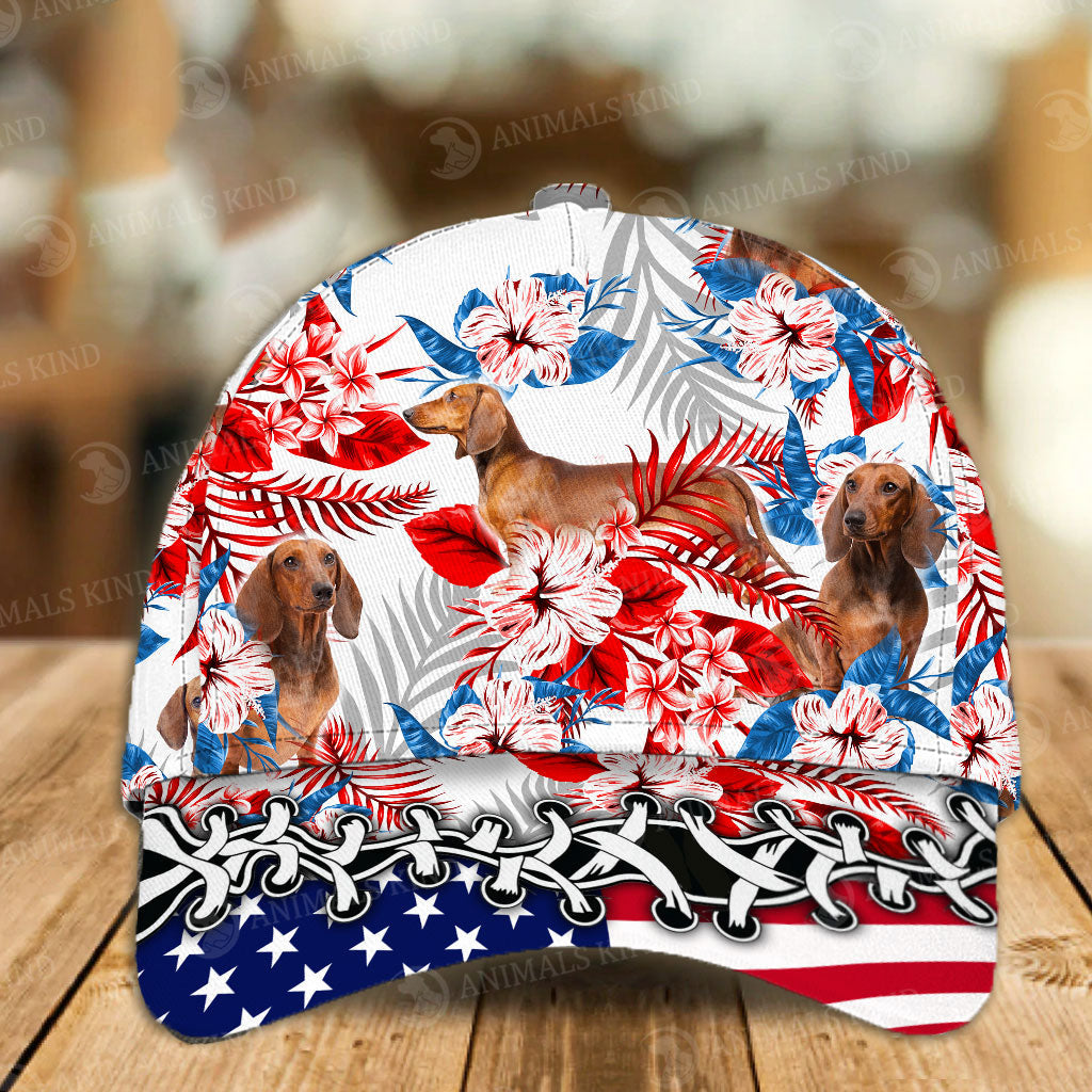 Dachshund 3 - American Flag Cap