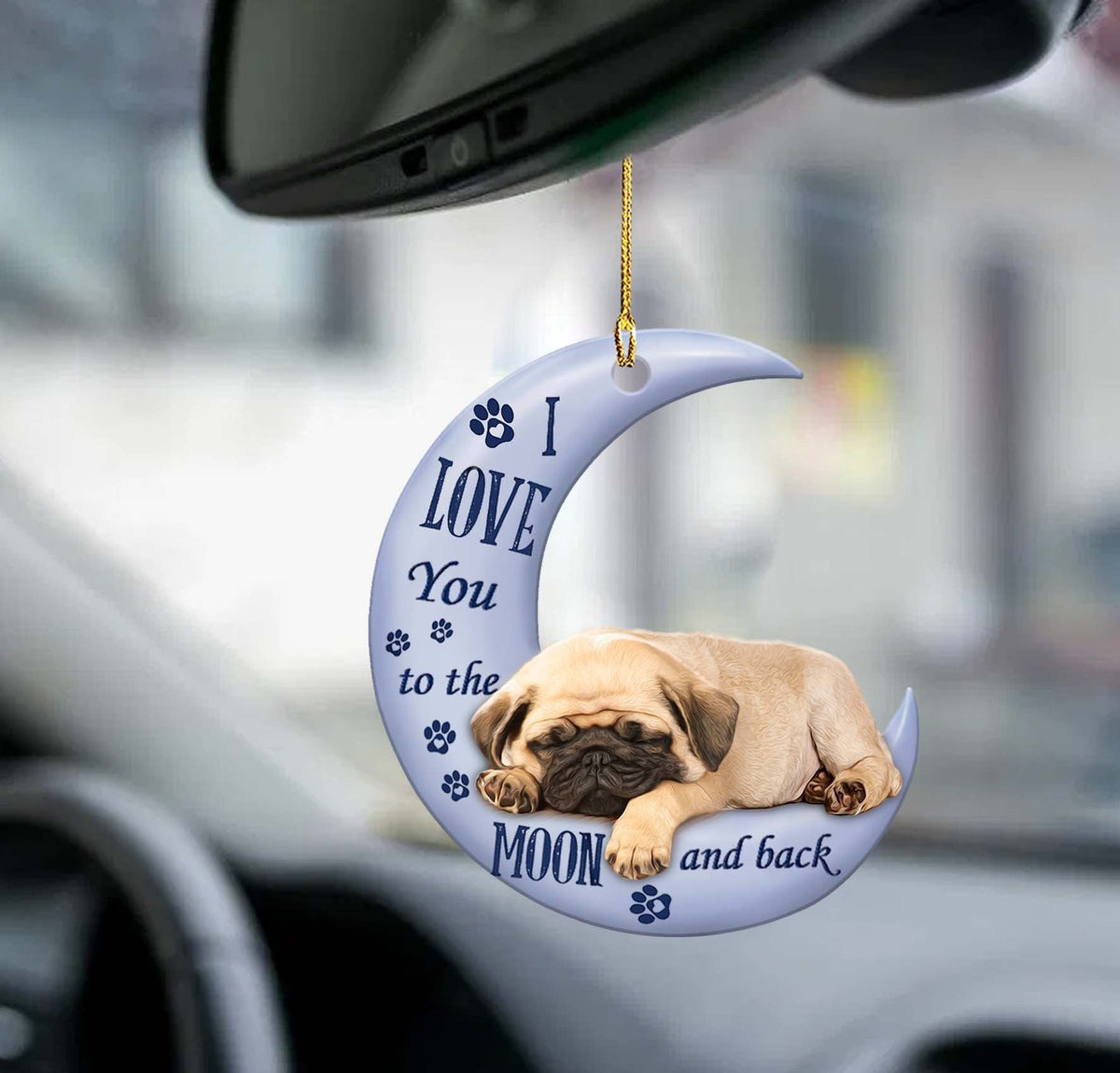 Pug moon back pug lover dog moms two sided ornament