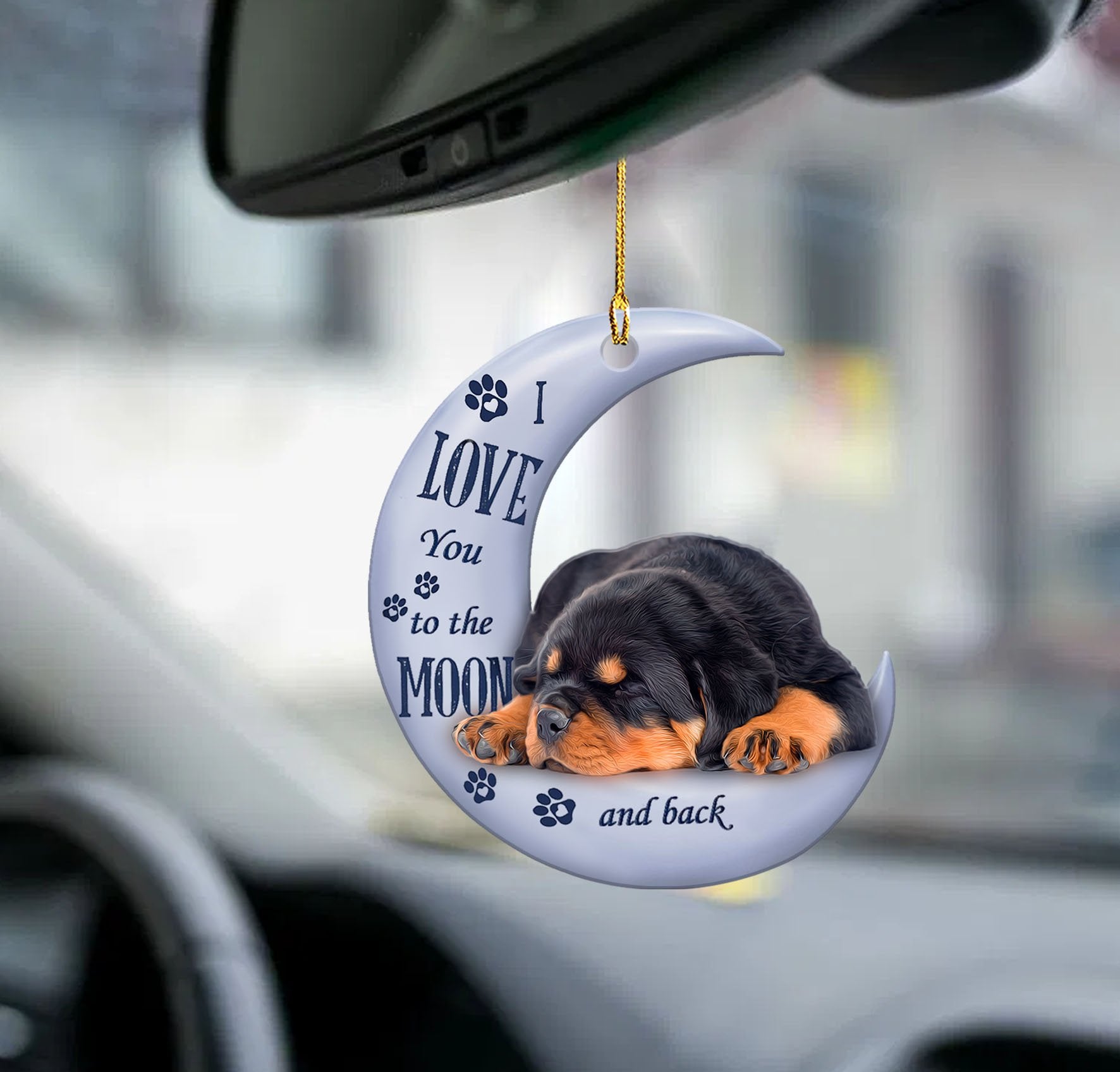 Rottweiler moon back rottweiler lover dog moms two sided ornament