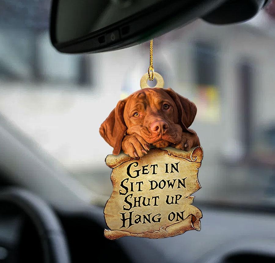 Vizsla get in dog moms two sided ornament