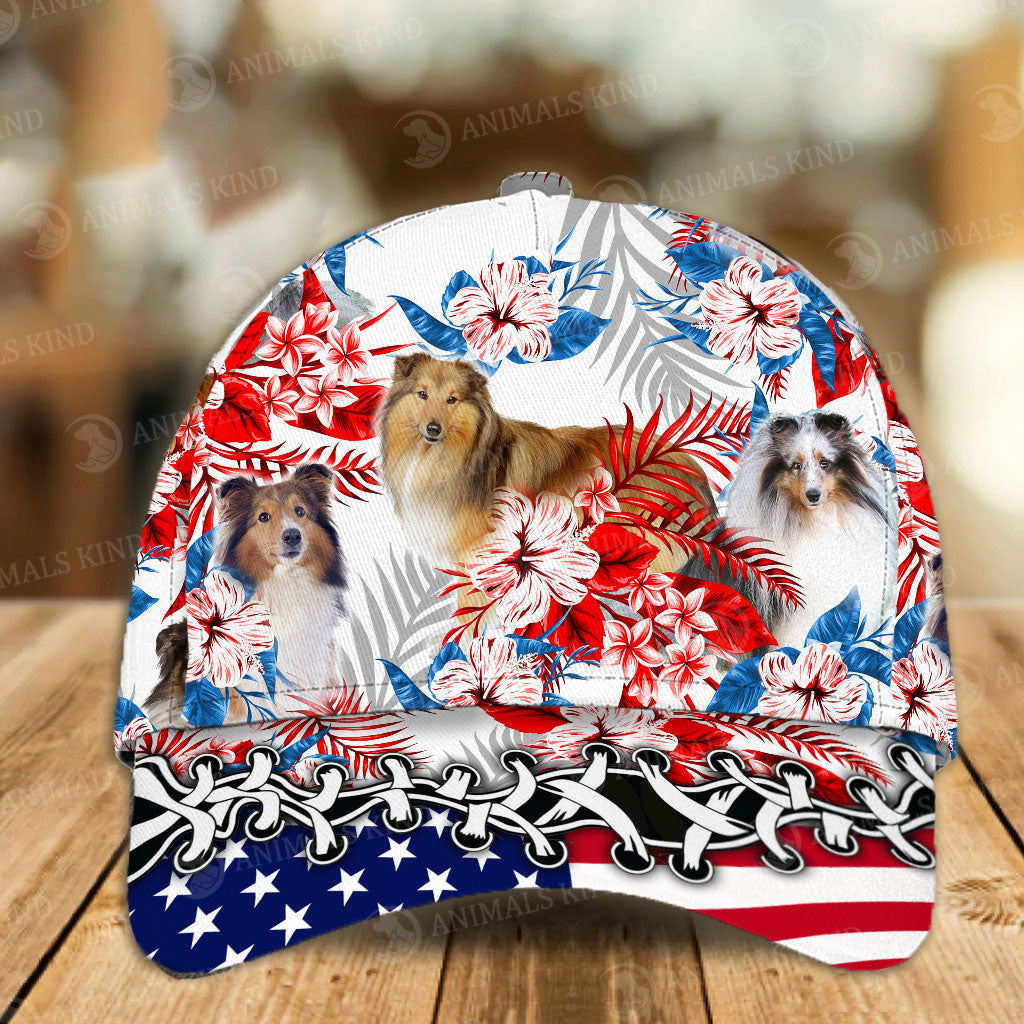 Shetland Sheepdog - American Flag Cap