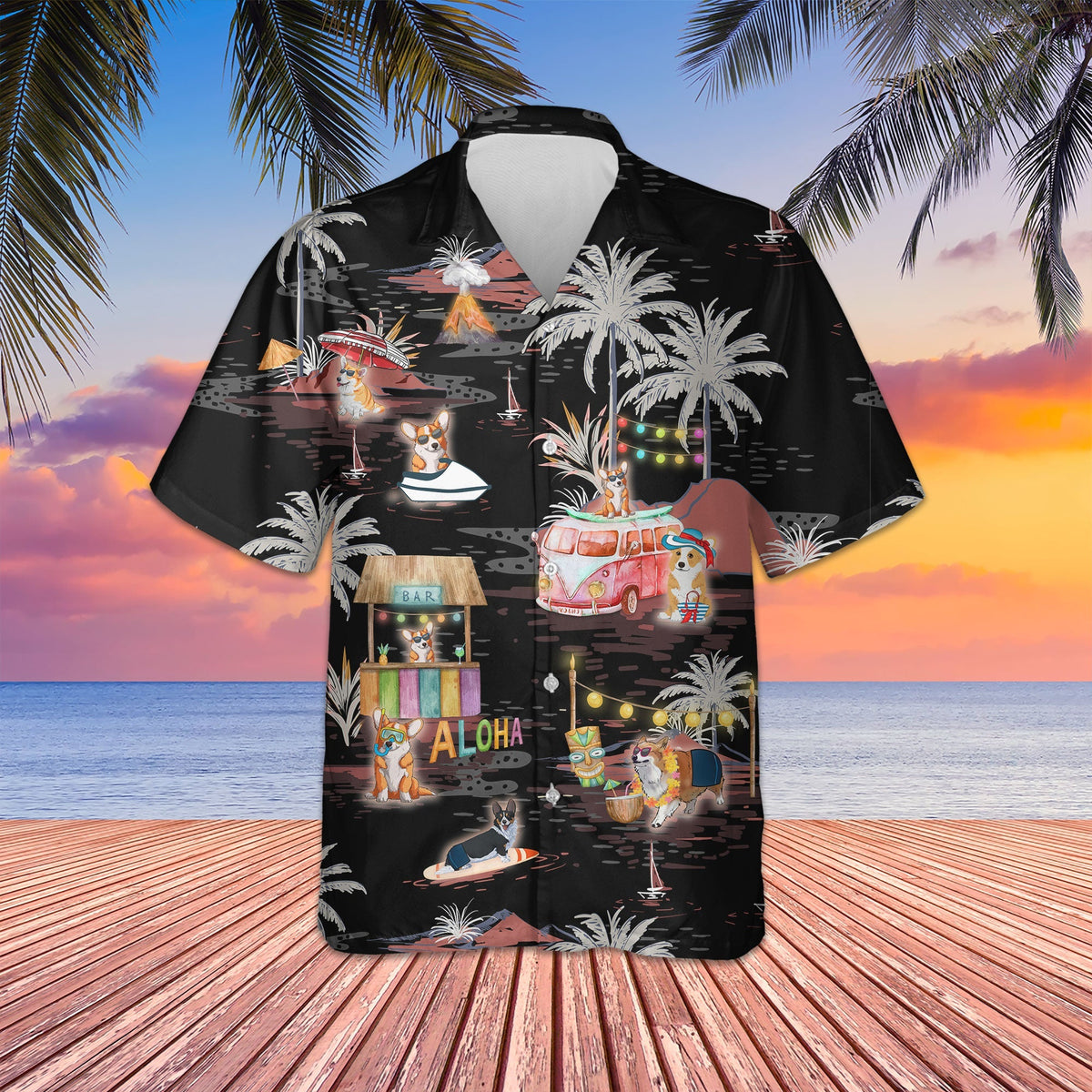 Corgi Night On The Beach Hawaiian Shirt