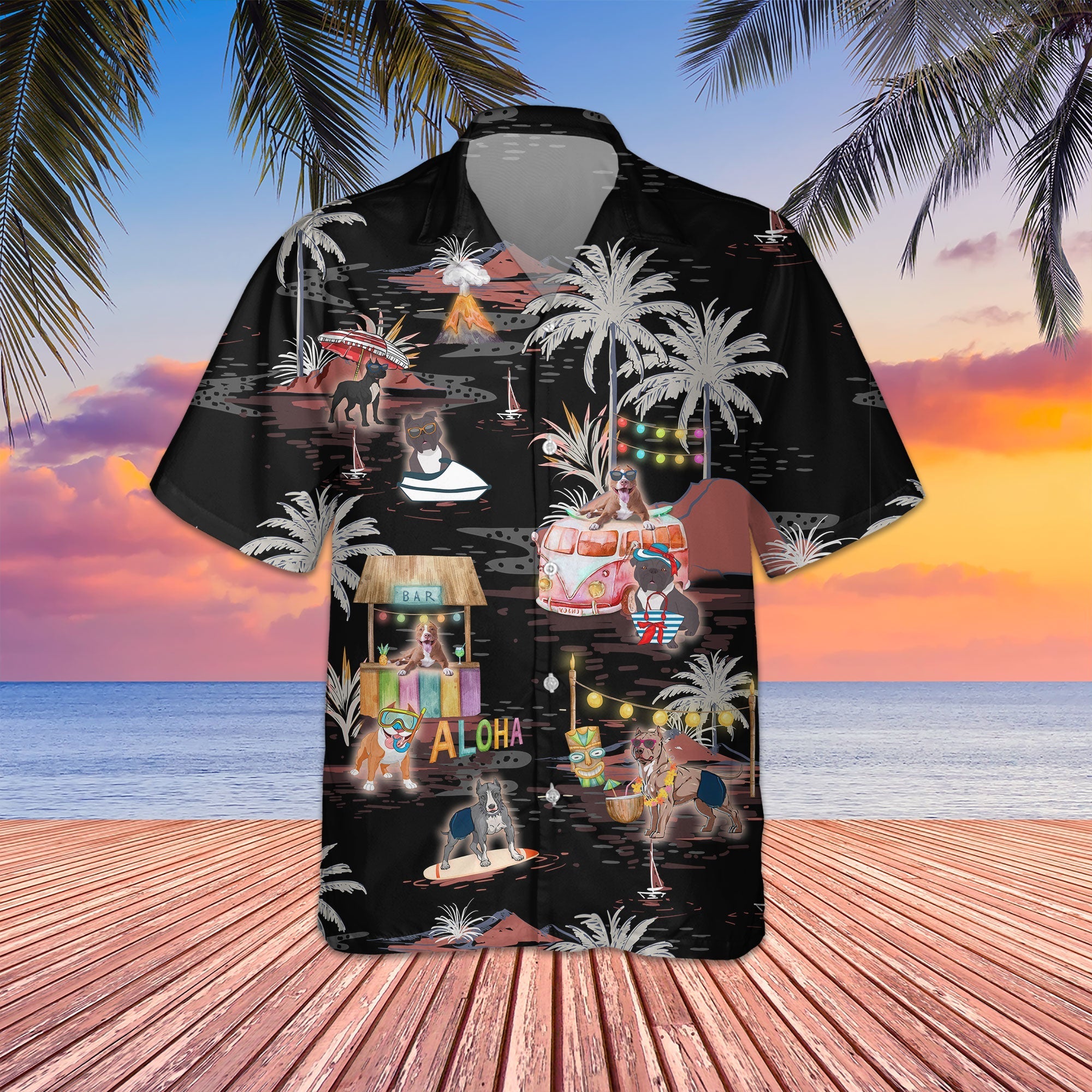 Pitbull Night Beach Hawaiian Shirt