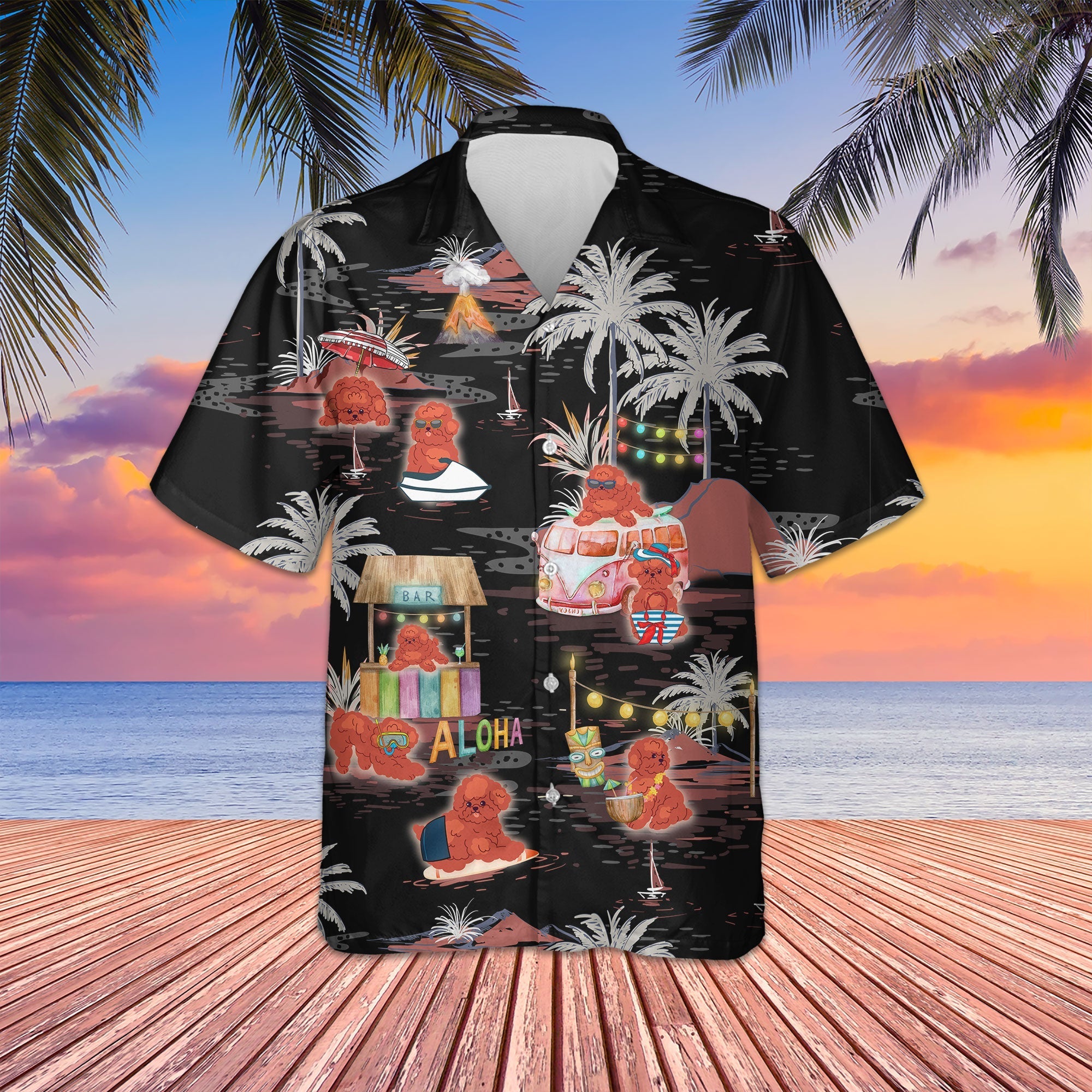 Poodle Night Beach Hawaiian Shirt