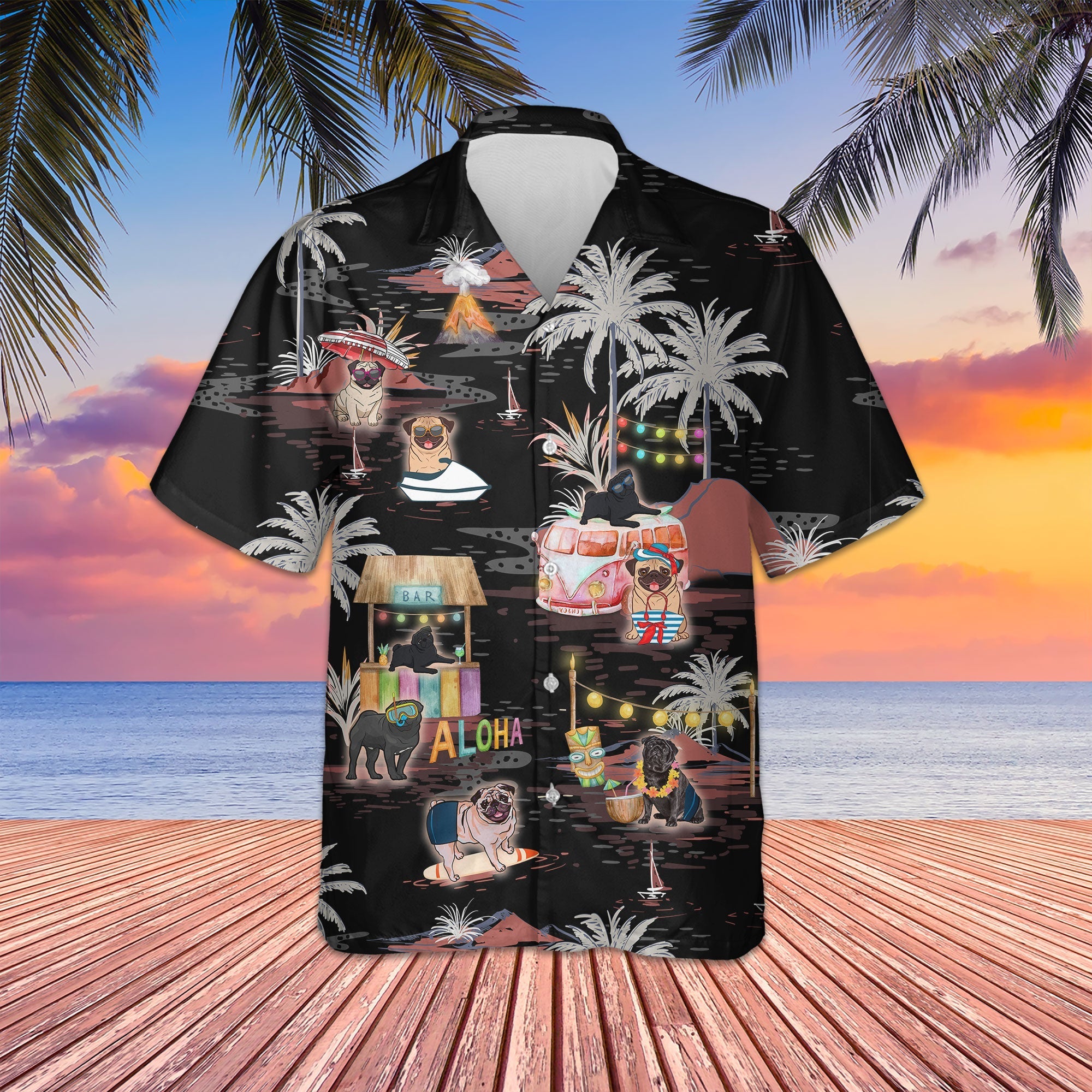 Pug Night Beach Hawaiian Shirt