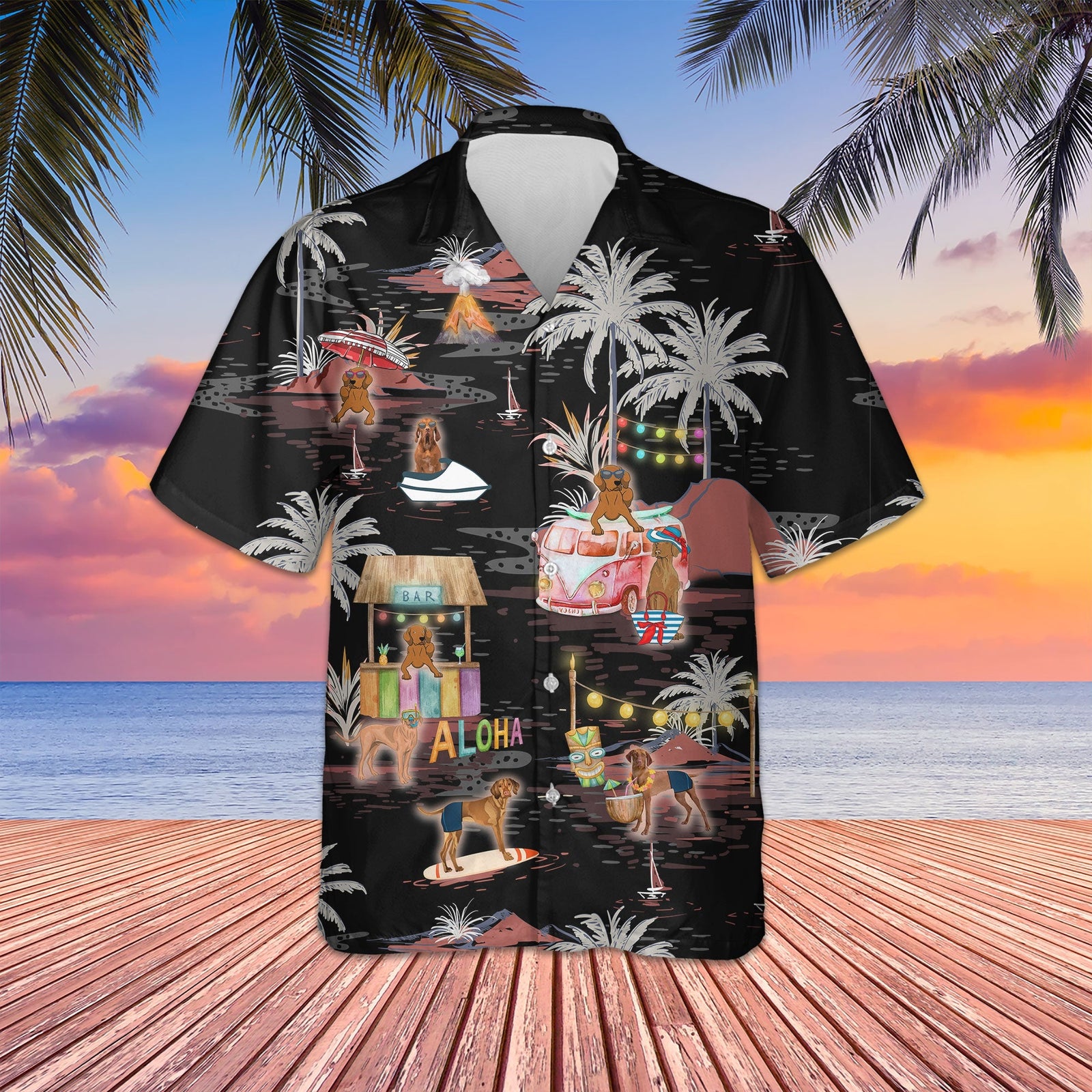 Vizsla Night Beach Hawaiian Shirt