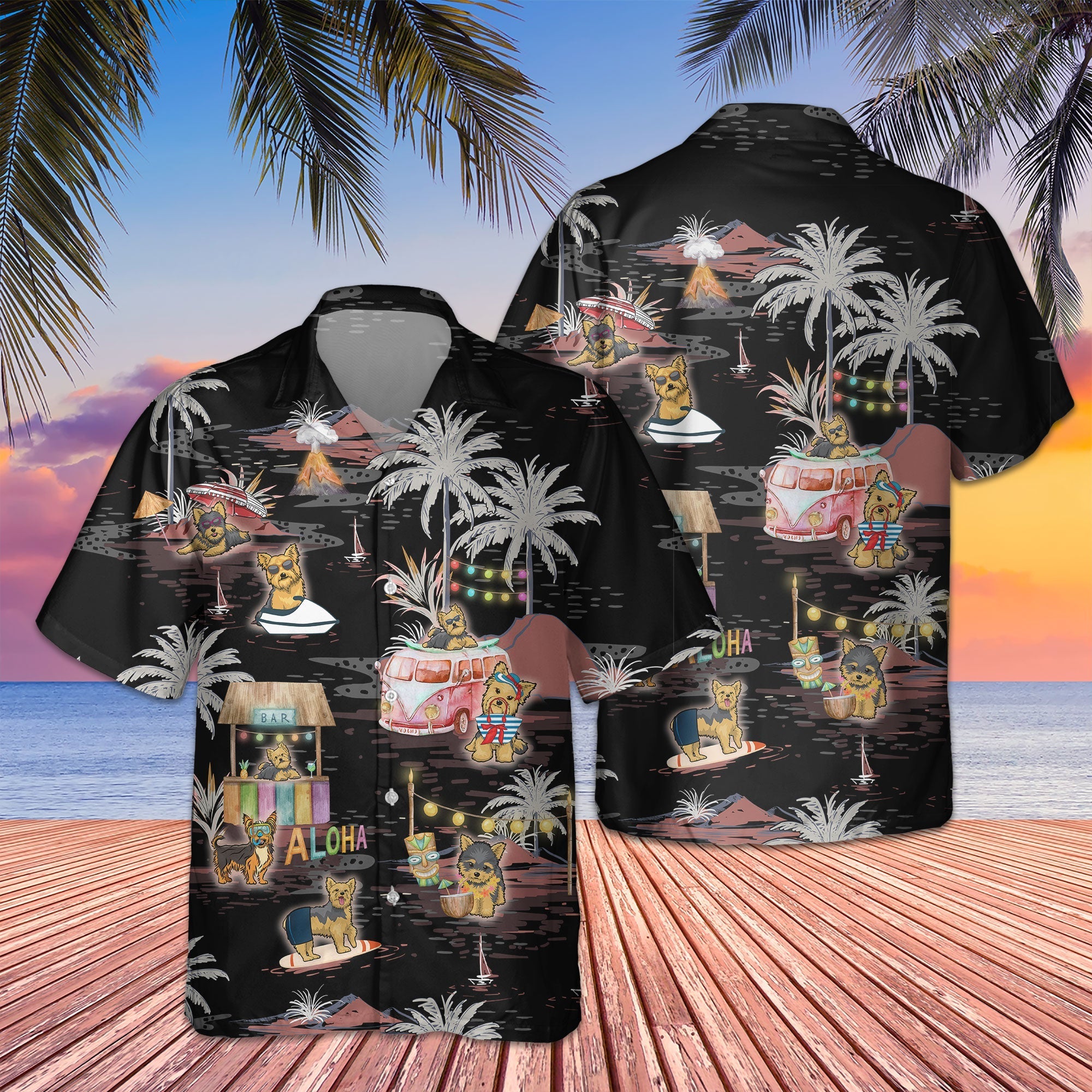 Yorkie Night Beach Hawaiian Shirt