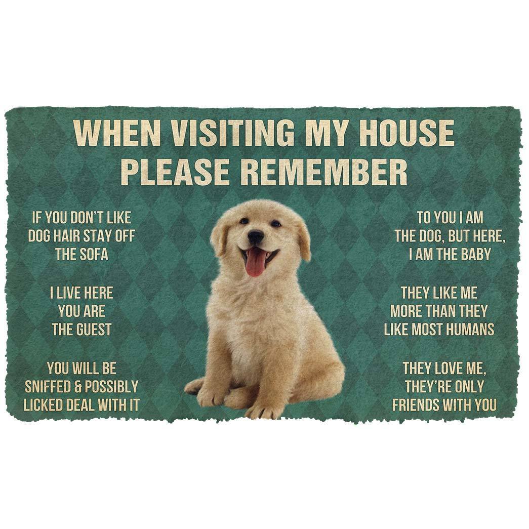 Bugybox 3D Please Remember Golden Retrievier Puppy Dogs House Rules Doormat