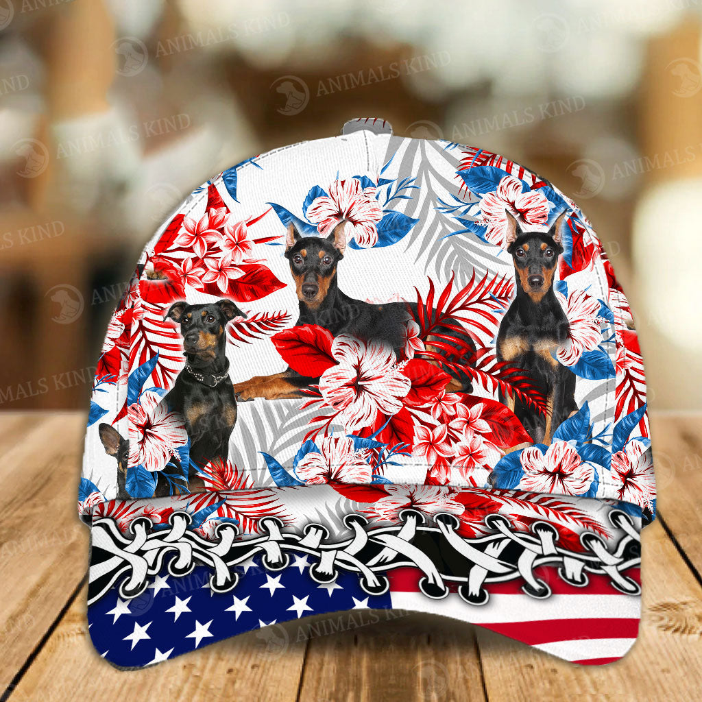 German Pinscher - American Flag Cap