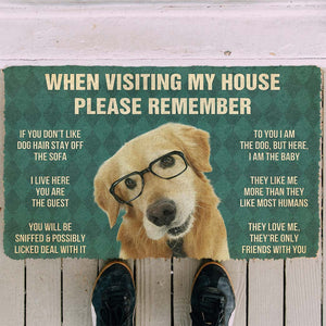Bugybox 3D Please Remember Golden Retriever With Glasses Dogs House Rules Doormat