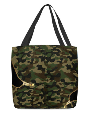 Black-and-White-Border-Collie Camo Cloth Tote Bag