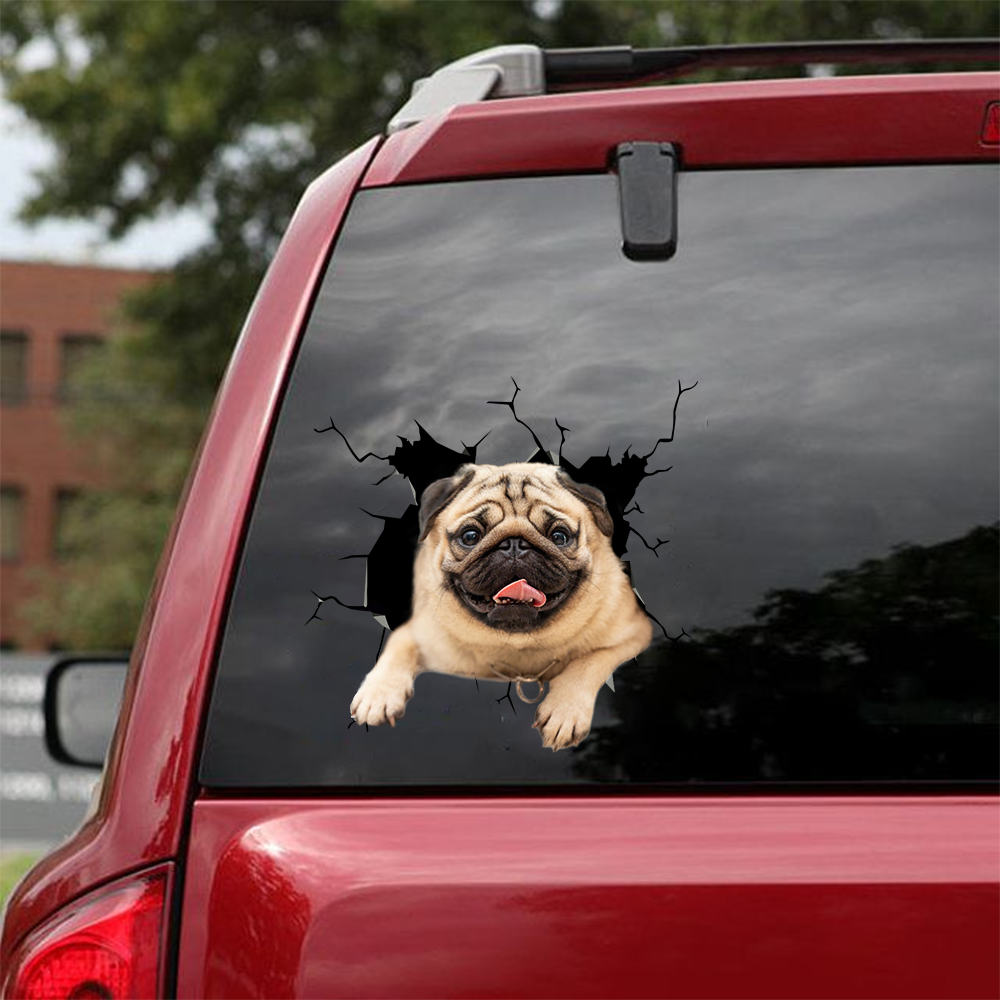 Pug Crack Car Sticker 3