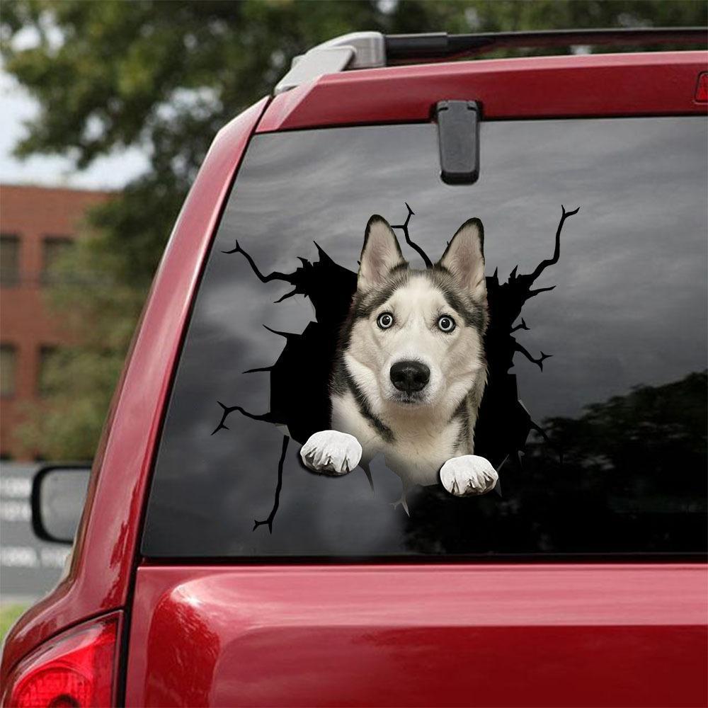 Siberian Husky Crack Car Sticker, Toilet Sticker, Fridge Sticker 21