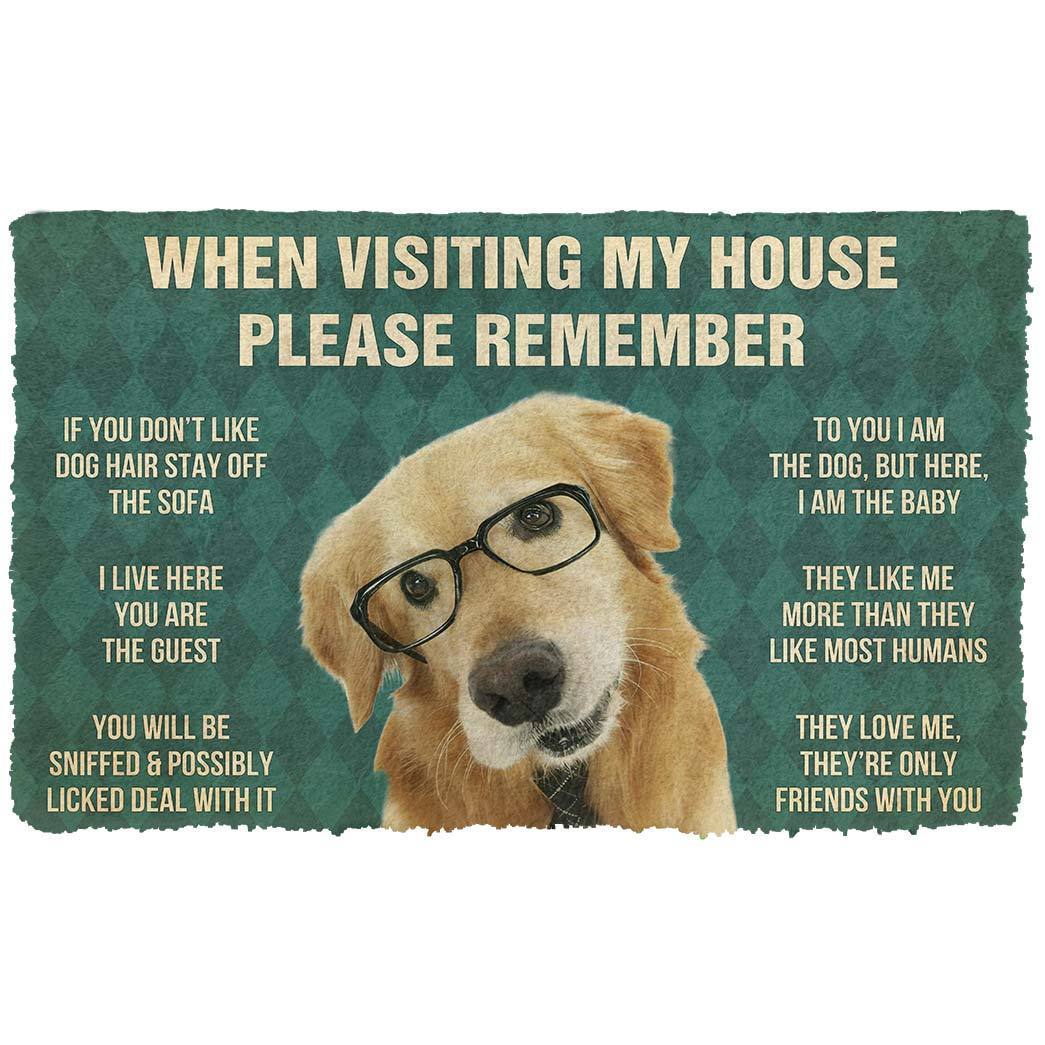 Bugybox 3D Please Remember Golden Retriever With Glasses Dogs House Rules Doormat