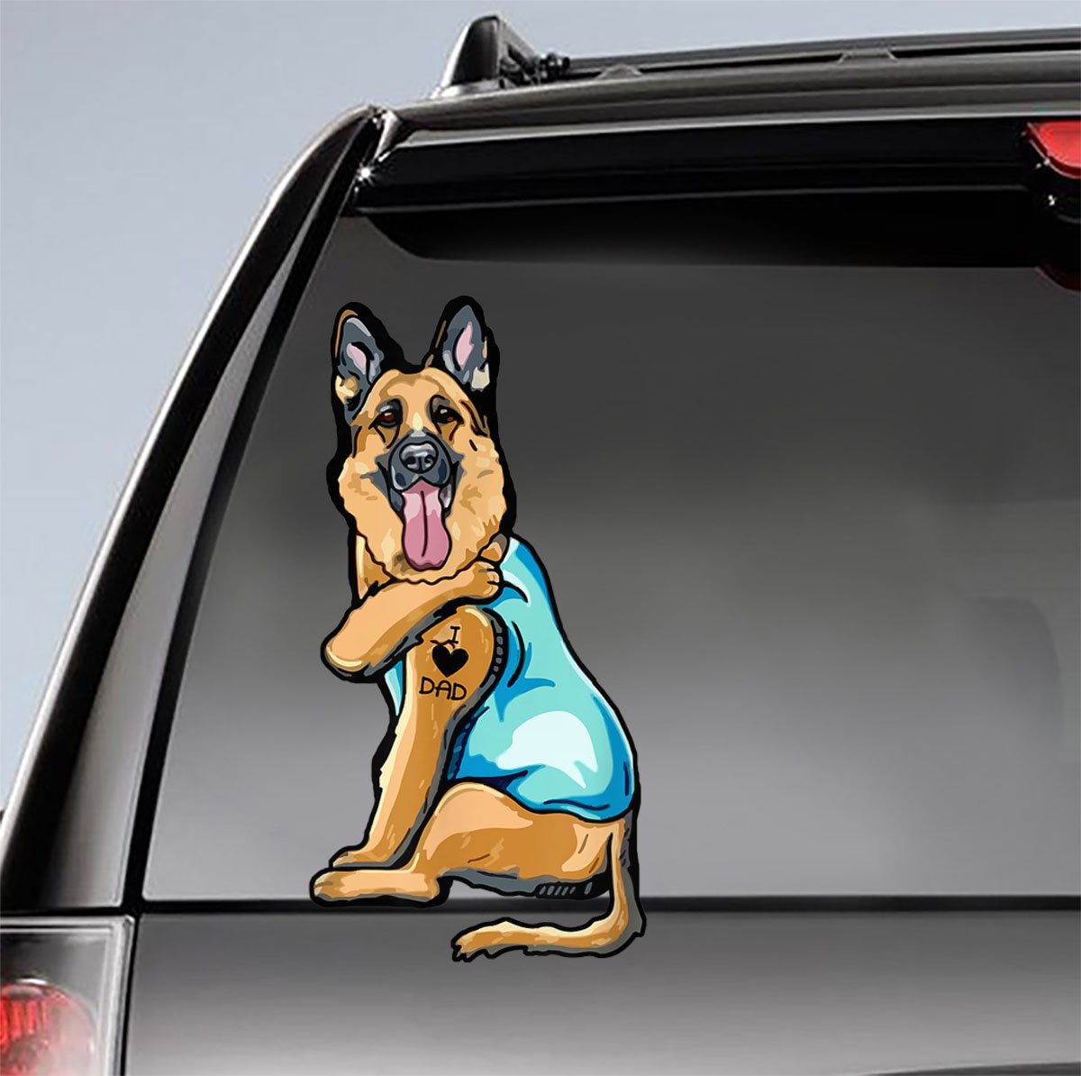 German Shepherd Tattoo I Love Dad Father's day Car Sticker