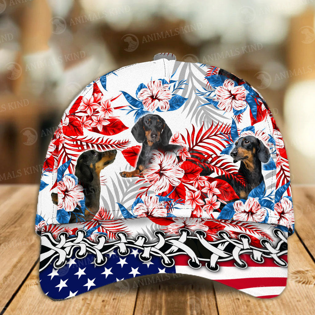 Dachshund 2 - American Flag Cap