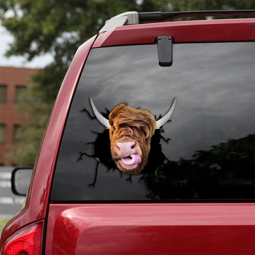 Funny Highland Cattle Cow Crack Car Sticker
