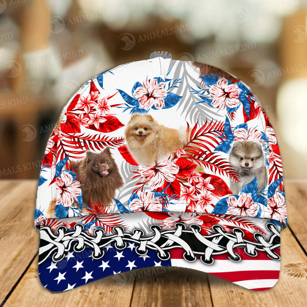 Pomeranian - American Flag Cap