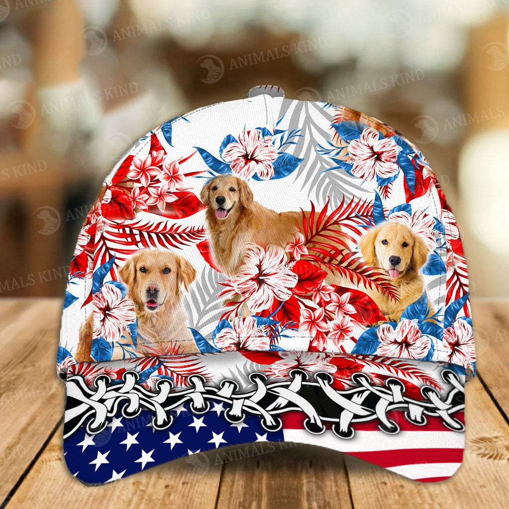 Golden Retriever 3 - American Flag Cap