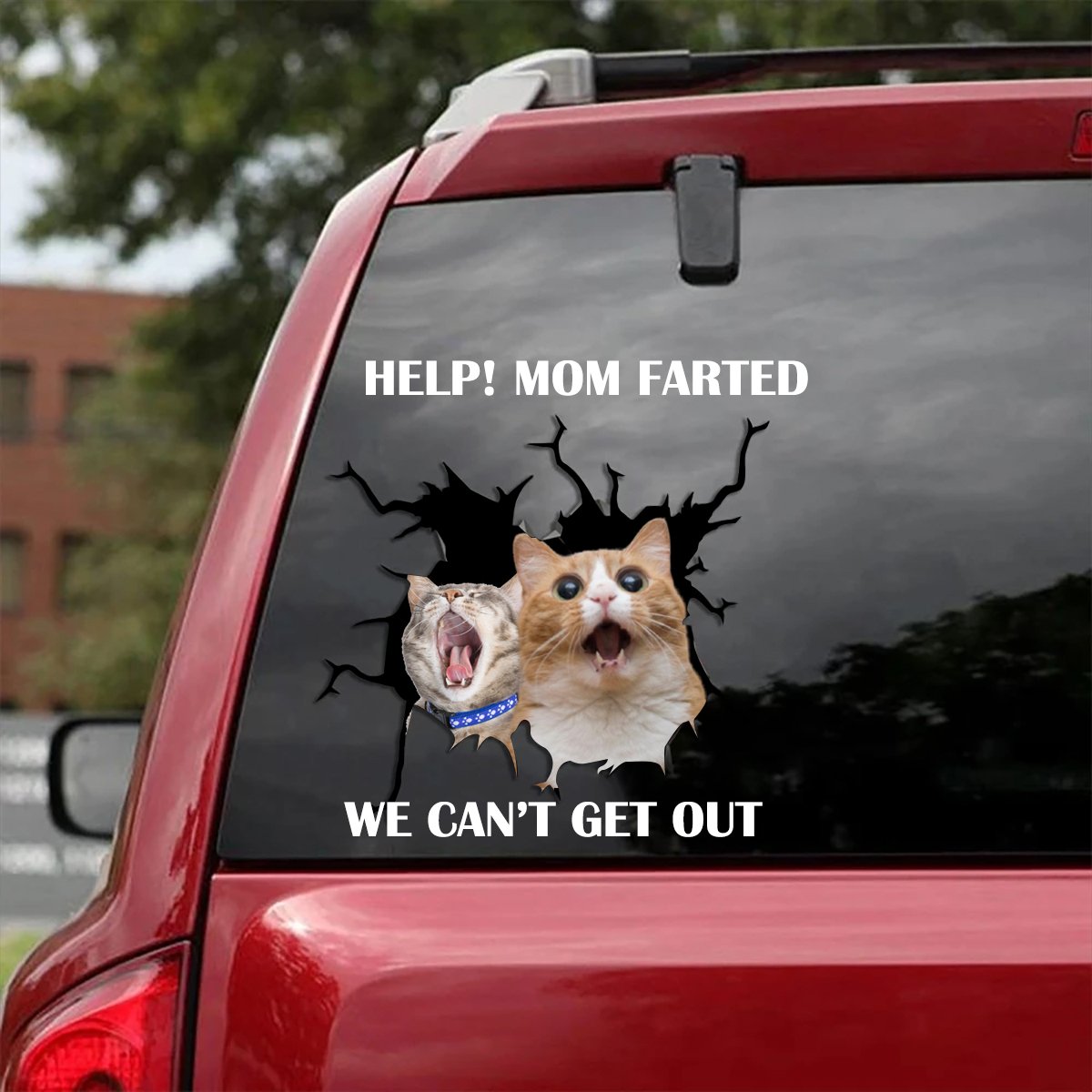 SCREAMING CATS MOM FARTED CAR STICKER