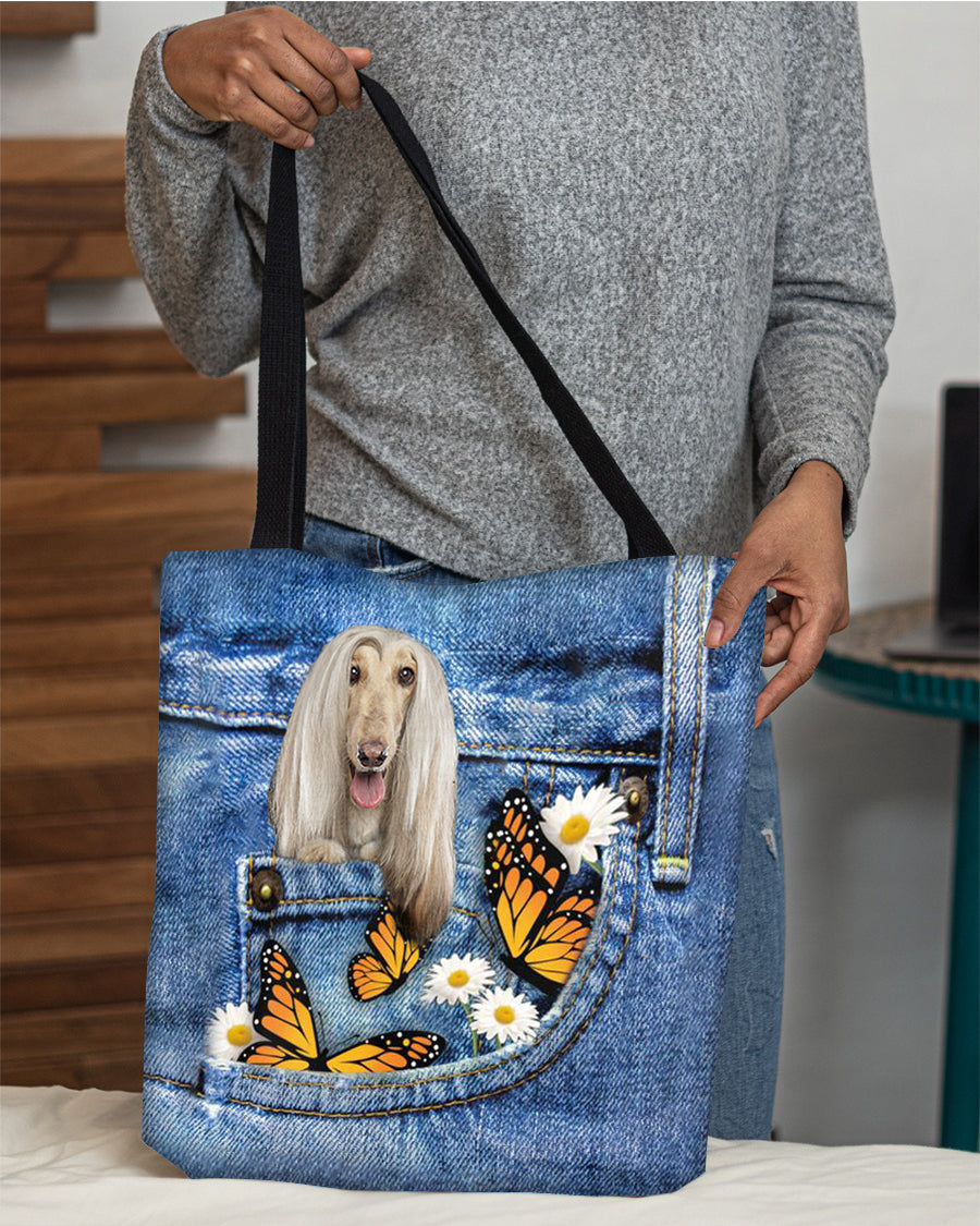 Afghan-Hounds-Butterfly Daisies Fait-CLOTH TOTE BAG
