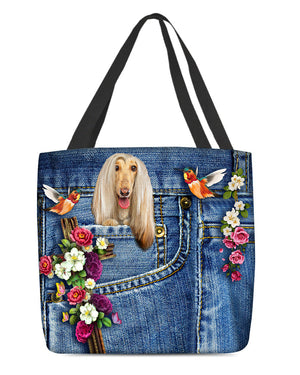 Afghan Hounds-Cardinal & Cross Flower Cloth Tote Bag