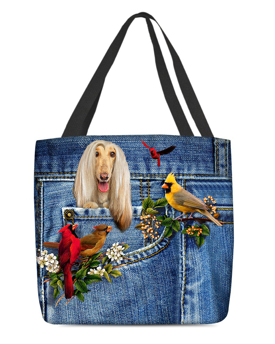 Afghan Hounds-Cardinal & Dog Cloth Tote Bag