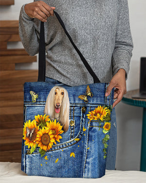 Afghan Hounds-Sunflowers & Butterflies Cloth Tote Bag