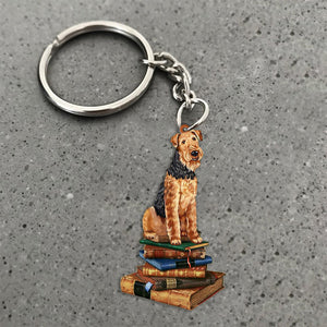 Airedale Terrier-Sit On The Book-Flat Acrylic Keychain