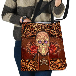 Akita 1-Skull Flower Cloth Tote Bag