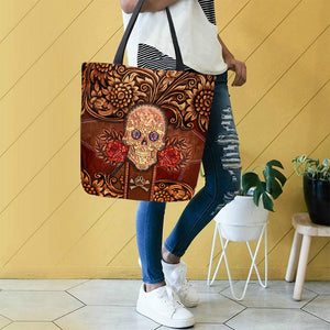 Akita 1-Skull Flower Cloth Tote Bag