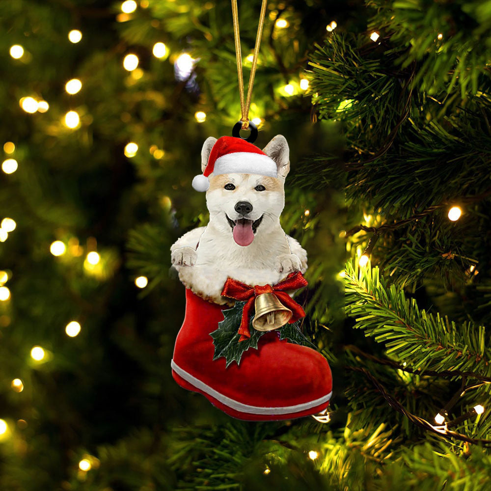 Akita Inu-1-In Santa Boot Christmas-Two Sided Ornament