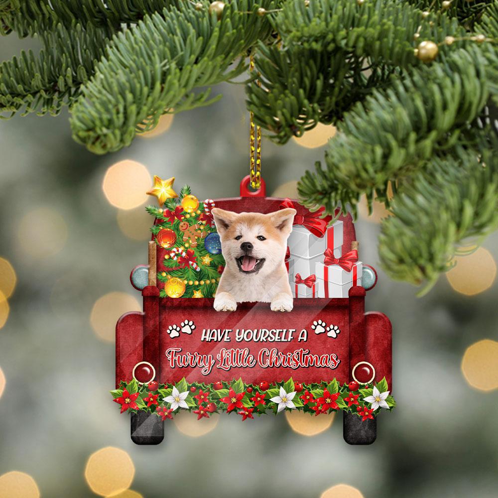 Akita Sit On A Truck-Two Sided Ornament