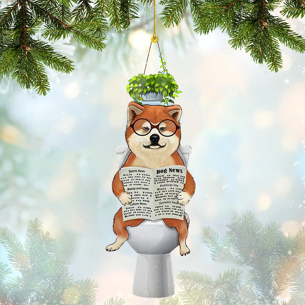 Akita Sitting On A Toilet-Two Sides Ornament