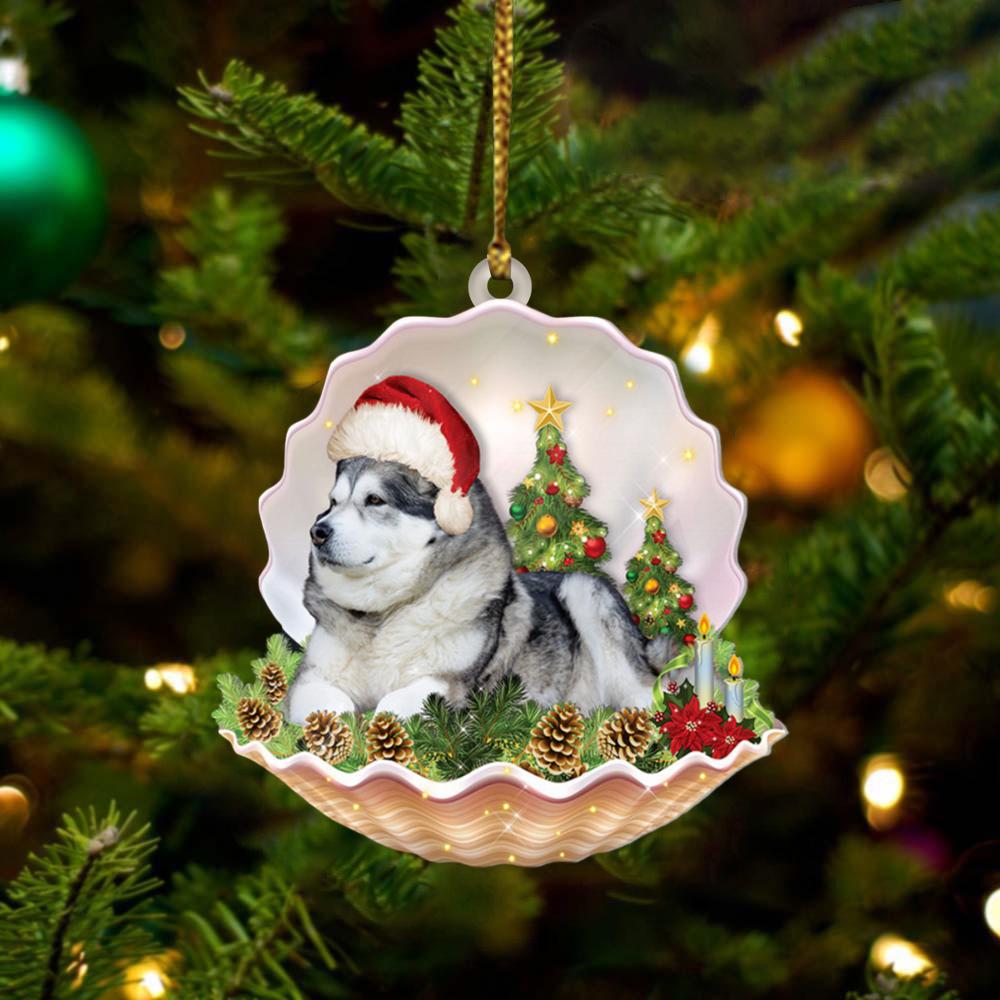 Alaskan Malamute Lie In Seashell Xmas-Two Sided Ornament