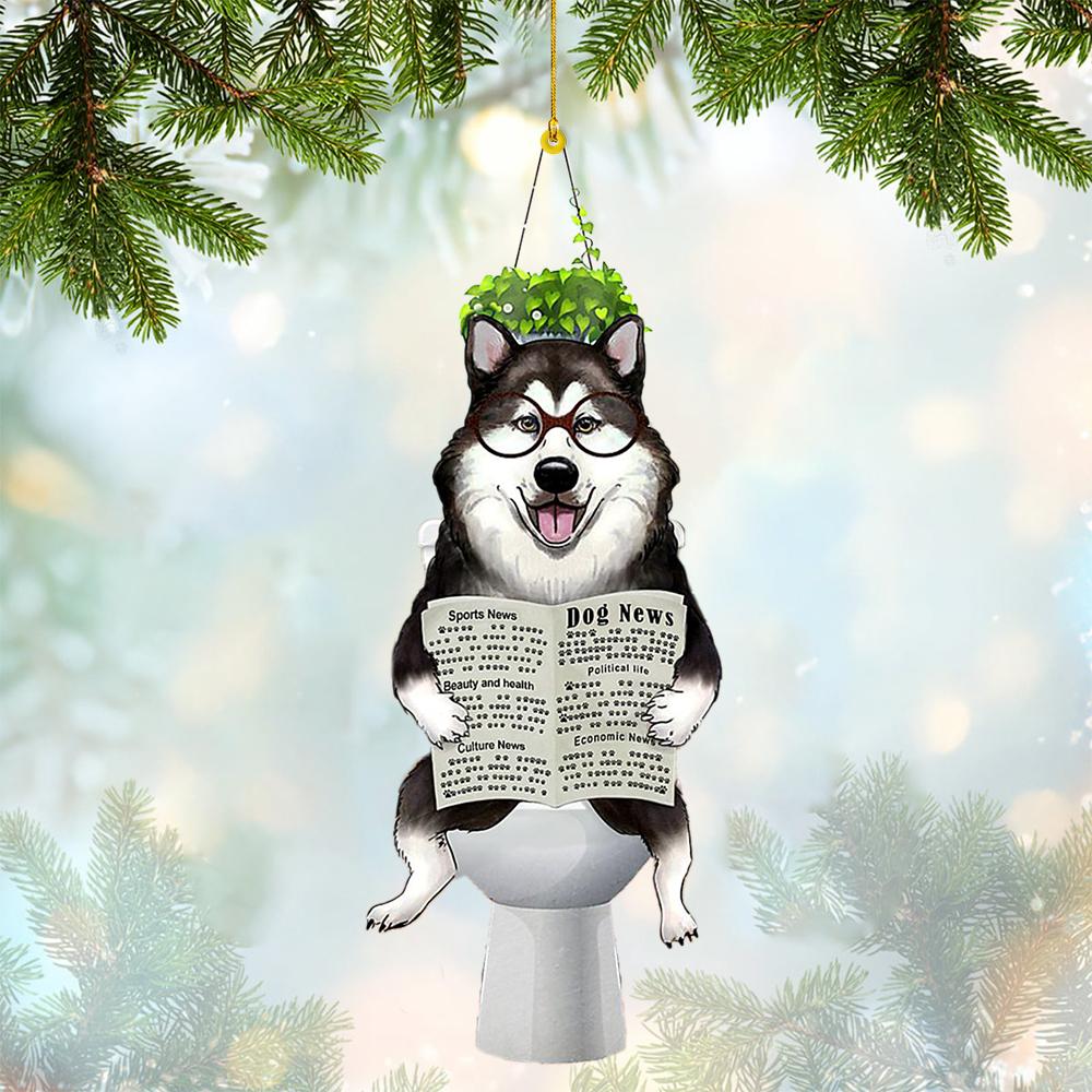 Alaskan Malamute Sitting On A Toilet-Two Sides Ornament