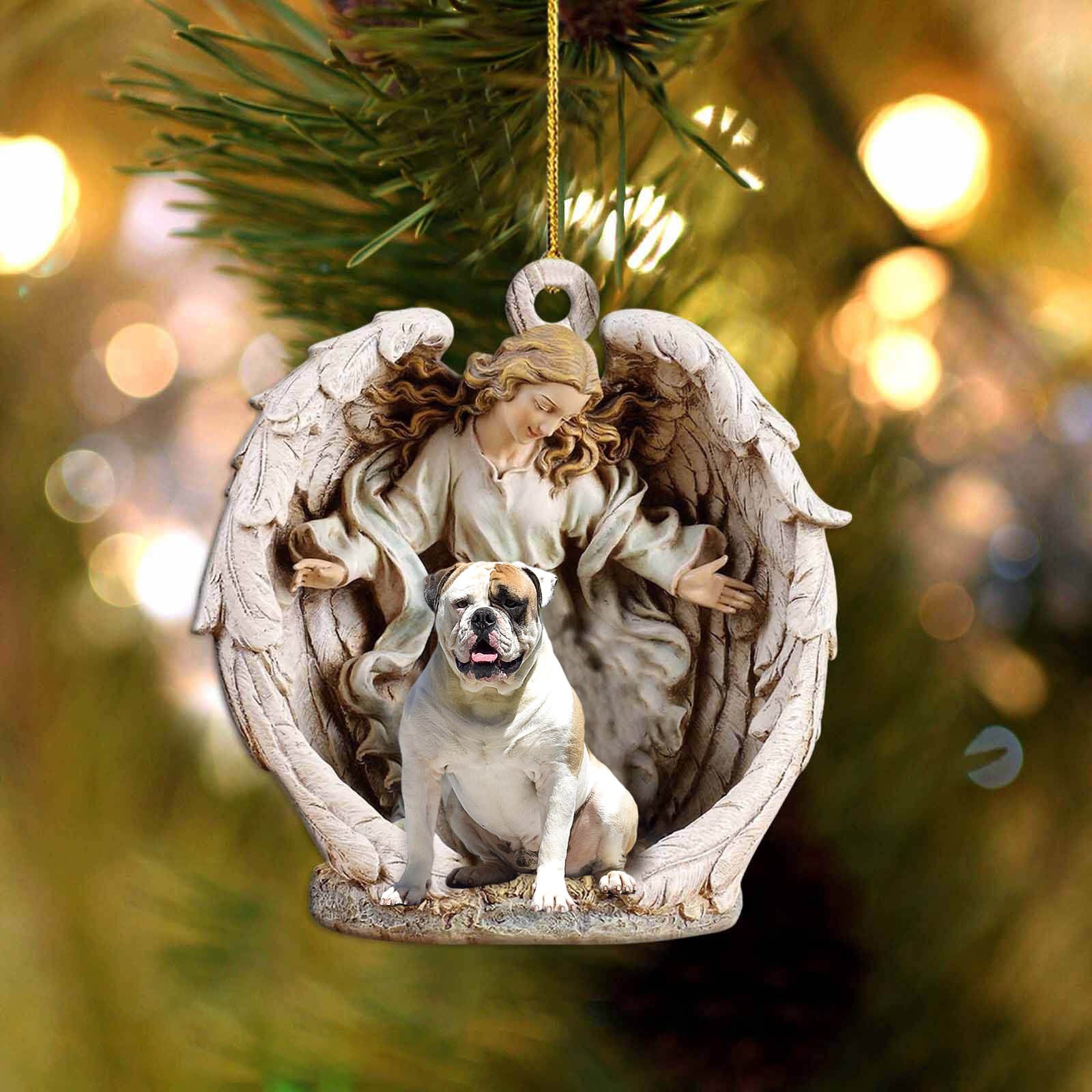 American Bulldog-Angel Hug Winter Love Two Sided Ornament